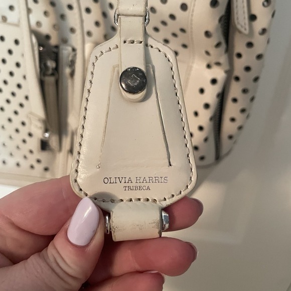 Olivia Harris Tribeca White Perforated Leather Zipper Backpack Bag Purse - Picture 2 of 16